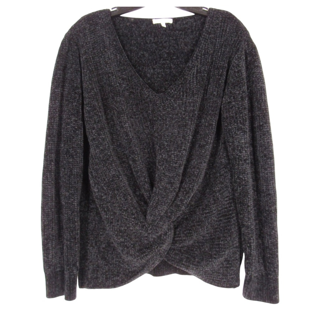 JODIFL Midweight SOFT CASHMERE-FEEL Ribbed Knit TWISTED HEM Black SWEATER Sz M
